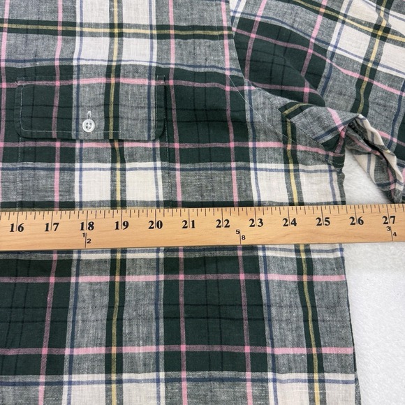 Ralph Lauren Shirt Mens L Green Pink Plaid Linen Cotton Button Down Pocket - Picture 6 of 8